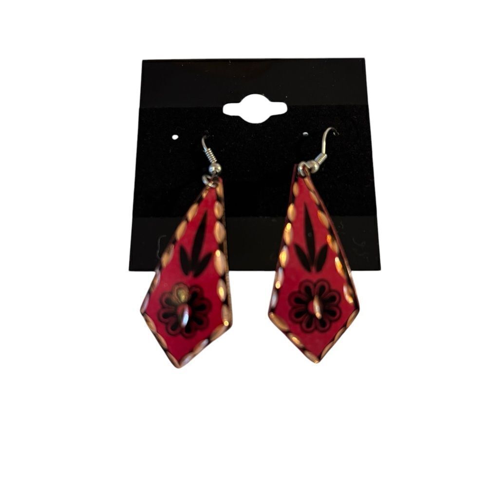 Stunning Turkish Vintage Copper Engraved Drop Earrings.
